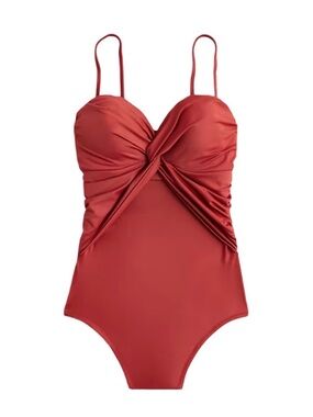 J CREW Twist-Front Bandeau One-Piece Swimsuit Rust Orange Red 6 NWT